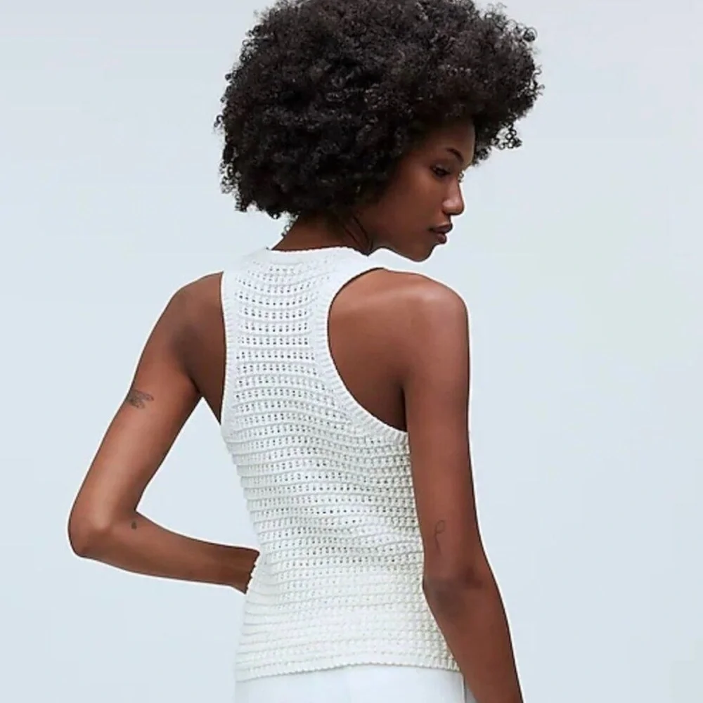 Madewell Crochet-Knit Ivory Crewneck Sleeveless Sweater Tank - size Small - Picture 2 of 7